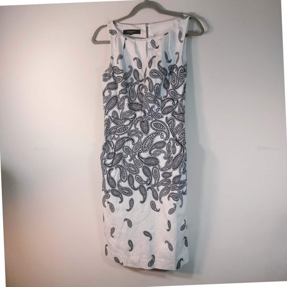 Nine West White & Navy Paisley Sleeveless Sheath Dress